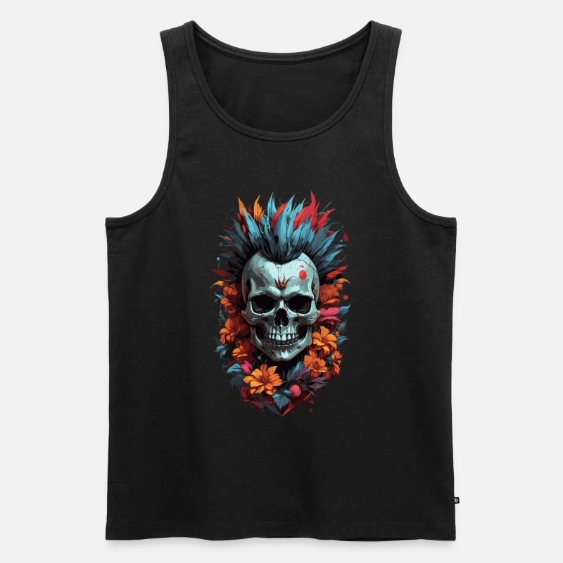Blumen-Punk-Schädel - Männer Premium Bio Tank Top - Schwarz