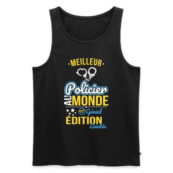 Meilleur Policier au monde - 100% génial - Débardeur bio Premium Homme - noir - Devant - AI Model Male 178 light (178cm)