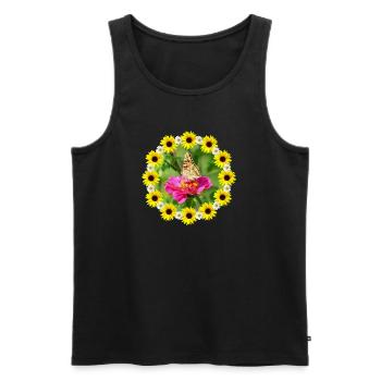 Papillon Tournesol Marguerites Fleur florale - Débardeur bio Premium Homme - noir - Devant - Michal (187cm)