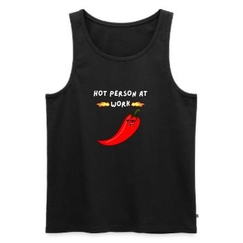 Hot person at work funny T-Shirt - Men's Premium Organic Tank Top - black - Front - Michal (187cm)