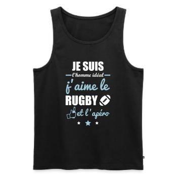 Homme idéal Rugby, rugbyman - Débardeur bio Premium Homme - noir - Devant - Michal (187cm)