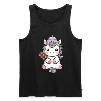 Süßes Kawaii Einhorn mit Schokolade - Männer Premium Bio Tank Top - Schwarz - Vorne - Michal (187cm)
