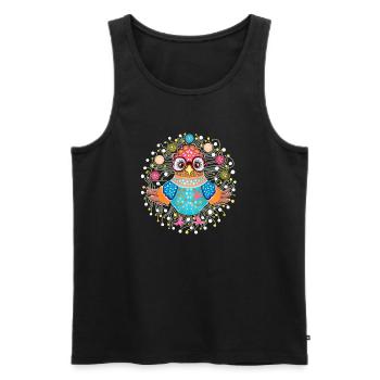 hibou qui jongle - Débardeur bio Premium Homme - noir - Devant - Michal (187cm)