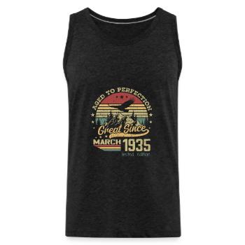 89 years old Aged to Perfection born in March 1935 - Men's Premium Organic Tank Top - charcoal grey - Front - Alexander (188cm)
