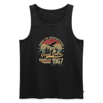 57 years old Aged to Perfection born in March 1967 - Men's Premium Organic Tank Top - black - Front - AI Model Male 178 light (178cm)