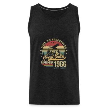 58 years old Aged to Perfection born: September 1966 - Men's Premium Organic Tank Top - charcoal grey - Front - Alexander (188cm)