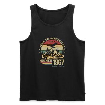 57 years old Aged to Perfection born: November 1967 - Men's Premium Organic Tank Top - black - Front - AI Model Male 178 light (178cm)