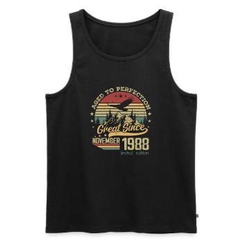 36 years old Aged to Perfection born: November 1988 - Men's Premium Organic Tank Top - black - Front - AI Model Male 178 light (178cm)