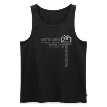Gym Bodybuilding Fitness Workout Outfit - Men's Premium Organic Tank Top - black - Front - Michal (187cm)