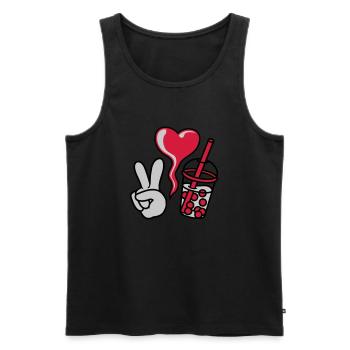 Peace Love Bubble Tea - Men's Premium Organic Tank Top - black - Front - Michal (187cm)