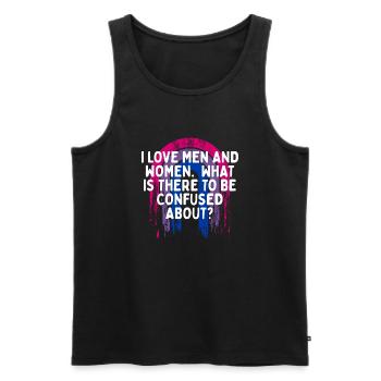 I Love Men and Women Bisexual LGBTQ Bi Pride Gay - Männer Premium Bio Tank Top - Schwarz - Vorne - Michal (187cm)