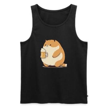 Un gros chat drôle boit de la bière - Débardeur bio Premium Homme - noir - Devant - Michal (187cm)