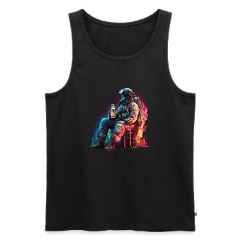 Firefighter enjoying a beer in the fire - Men's Premium Organic Tank Top - black - Front - AI Model Male 178 light (178cm)