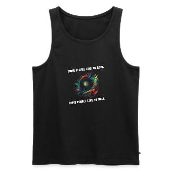 Rock'n roll vinyl record with music slogan - Men's Premium Organic Tank Top - black - Front - AI Model Male 178 light (178cm)