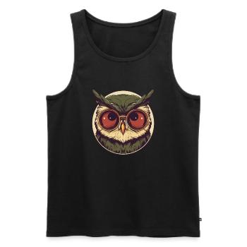 Hibou avec lunettes de soleil, harfang des neiges, hibou grand-duc de Virginie - Débardeur bio Premium Homme - noir - Devant - Michal (187cm)