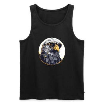 Aigle avec lunettes de soleil, faucon, oiseau - Débardeur bio Premium Homme - noir - Devant - Michal (187cm)