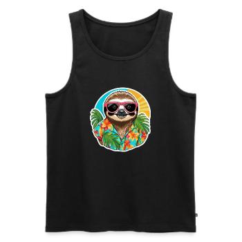 Paresseux au paradis, chemise hawaïenne et lunettes de soleil - Débardeur bio Premium Homme - noir - Devant - Michal (187cm)