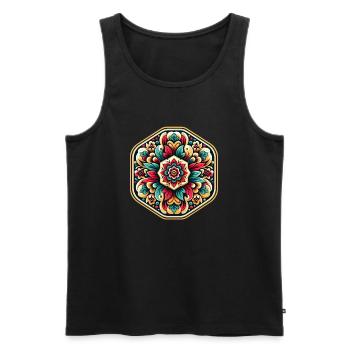 Green and Red Floral Octagon Inspired by Russian Art - Men's Premium Organic Tank Top - black - Front - AI Model Male 178 light (178cm)