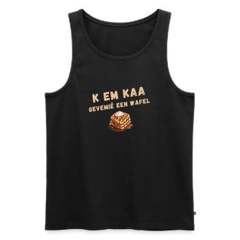 K EM KAA, GEVEMIË A WAFFLE. Chemise en dialecte anversois - Débardeur bio Premium Homme - noir - Devant - AI Model Male 178 light (178cm)