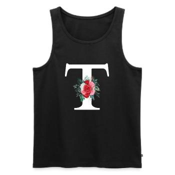 Lettre t floral rouge - Débardeur bio Premium Homme - noir - Devant - Michal (187cm)