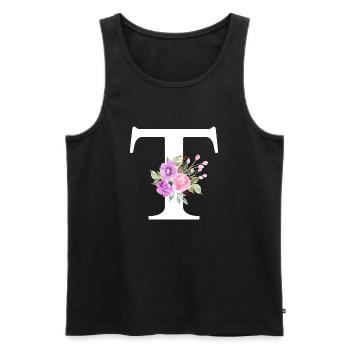 Lettre t floral violet - Débardeur bio Premium Homme - noir - Devant - Michal (187cm)