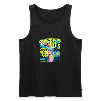 Music from the 80s - Eighties- Musik - Achtziger - Männer Premium Bio Tank Top - Schwarz - Vorne - AI Model Male 178 light (178cm)