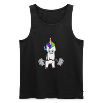 Cadeau d'entraînement de musculation haltère Licorne - Débardeur bio Premium Homme - noir - Devant - AI Model Male 178 light (178cm)