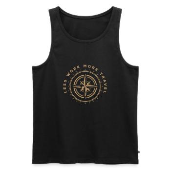 Weniger Arbeit, mehr Reisen - Männer Premium Bio Tank Top - Schwarz - Vorne - AI Model Male 178 light (178cm)