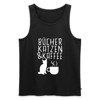 Buecher Katzen und Kaffee Cooler Spruch Lustig - Männer Premium Bio Tank Top - Schwarz - Vorne - AI Model Male 178 light (178cm)