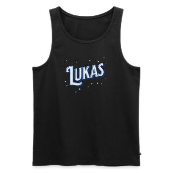 Le nom de Lukas personnalisé - Débardeur bio Premium Homme - noir - Devant - Michal (187cm)