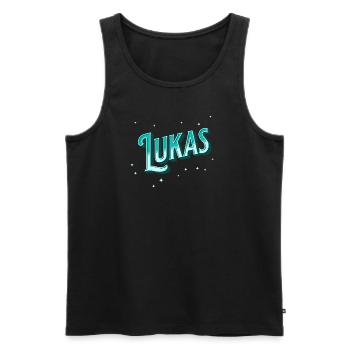 Lukas' name personalized - Men's Premium Organic Tank Top - black - Front - Michal (187cm)