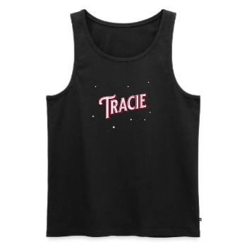 Nom Tracie personnalisé - Débardeur bio Premium Homme - noir - Devant - Michal (187cm)