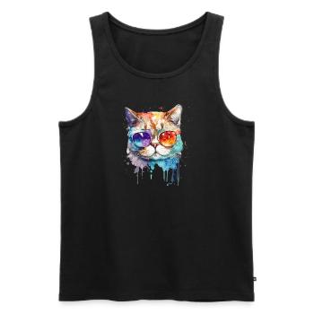 Coole kleine Gamer Katze Für Katzenliebhaber Bunt - Männer Premium Bio Tank Top - Schwarz - Vorne - Michal (187cm)