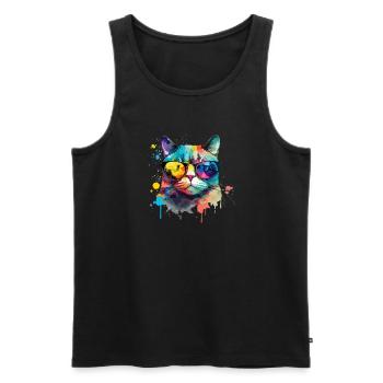 Coole kleine Gamer Katze Für Katzenliebhaber Bunt - Männer Premium Bio Tank Top - Schwarz - Vorne - Michal (187cm)