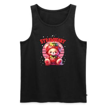 Petit ours kawaii japonais avec des fraises en costume - Débardeur bio Premium Homme - noir - Devant - AI Model Male 178 light (178cm)