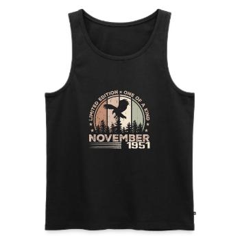 Incomparable since November 1951 73 Anniversary - Men's Premium Organic Tank Top - black - Front - AI Model Male 178 light (178cm)