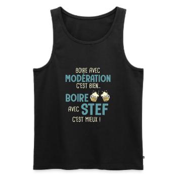stéphane modération boire avec stef c est mieux - Débardeur bio Premium Homme - noir - Devant - AI Model Male 178 light (178cm)