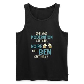 benjamin modération boire avec ben c'est mieux - Débardeur bio Premium Homme - noir - Devant - AI Model Male 178 light (178cm)