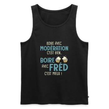 frédérique modération boire avec fréd c'est mieux - Débardeur bio Premium Homme - noir - Devant - Michal (187cm)