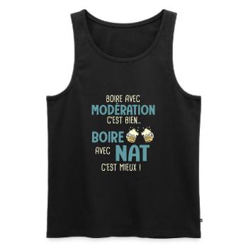 nathan modération boire avec nat c'est mieux - Débardeur bio Premium Homme - noir - Devant - AI Model Male 178 light (178cm)