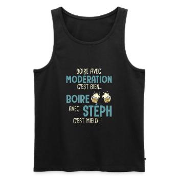 stéphane modération boire avec stéph c'est mieux - Débardeur bio Premium Homme - noir - Devant - AI Model Male 178 light (178cm)