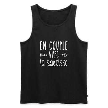 En Couple avec Saucisse, cadeau Fans de Saucisse - Débardeur bio Premium Homme - noir - Devant - Michal (187cm)