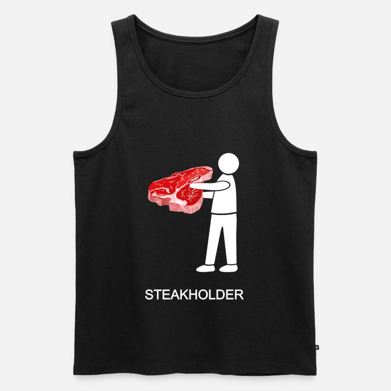 stakeholder, Steakholder, Steak, Fleisch, T-Bone - Männer Premium Bio Tank Top - Schwarz