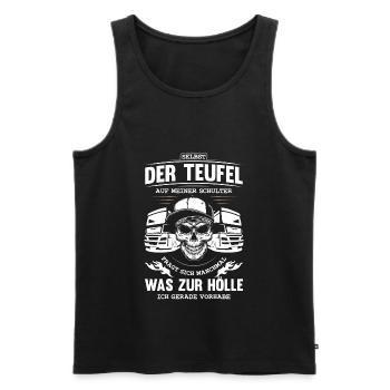Lkw-Fahrer selbst der Teufel fragt sich was ich vo - Männer Premium Bio Tank Top - Schwarz - Vorne - Michal (187cm)
