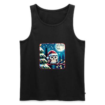 Süße Eule mit Nikolausmütze sitzt auf einem Ast - Männer Premium Bio Tank Top - Schwarz - Vorne - AI Model Male 178 light (178cm)