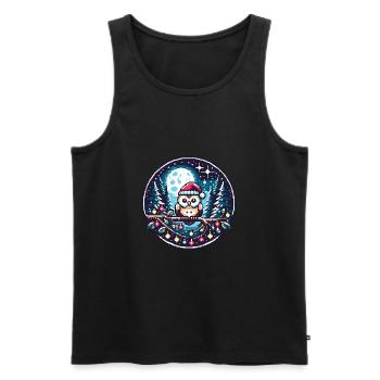 Süße Eule mit Nikolausmütze sitzt auf einem Ast - Männer Premium Bio Tank Top - Schwarz - Vorne - AI Model Male 178 light (178cm)