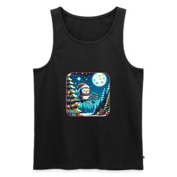 Süße Eule mit Nikolausmütze sitzt auf einem Ast - Männer Premium Bio Tank Top - Schwarz - Vorne - AI Model Male 178 light (178cm)
