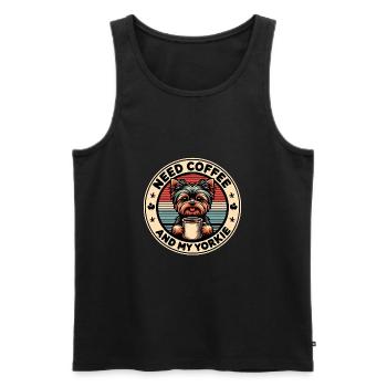 Kaffee und Yorkie Yorkshire Terrier - Männer Premium Bio Tank Top - Schwarz - Vorne - Michal (187cm)