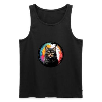 Portrait de chat mignon en technique d'aquarelle dans un cercle - Débardeur bio Premium Homme - noir - Devant - Michal (187cm)
