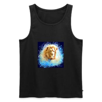 lion, or, tête de lion, graffiti, peinture, bleu, affiche - Débardeur bio Premium Homme - noir - Devant - Michal (187cm)